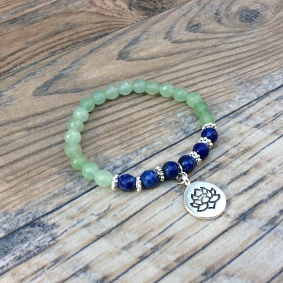 Aventurine bracelet with Lotus charm, Lapis, healing bracelet - Picture 3 of 9
